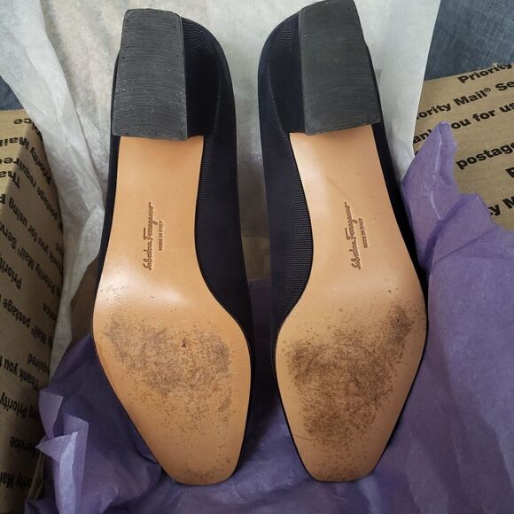 Salvatore Ferragamo Classic Block Heel Pumps Designer Italy Black Size 8B - Picture 9 of 14